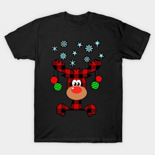 Christmas Deer Cute Red Buffalo Plaid Reindeer Merry Christmas T-Shirt